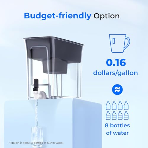 WFD-40L-L Water Filter Dispenser with 3 Filters, 35-Cup Large Capacity, 200-Gallon Long-Life, Faster Filtration, Reduces Chlorine, PFOA/PFOS and More, BPA Free, Black