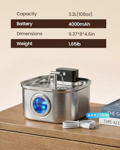 Cordless Cat Water Fountain Stainless Steel