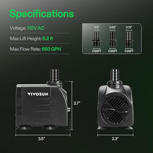 660GPH Submersible Fountain Water Pump for Pond