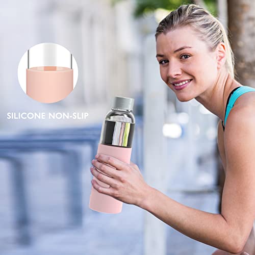 18 oz Glass Water Bottles with Lids and Silicone Sleeve 10 Pack
