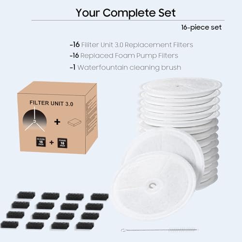 16 PCS Upgraded Filter Unit 3.0 Pet Cat Water Fountain Filters Fit For Solo 2 (16 Count)