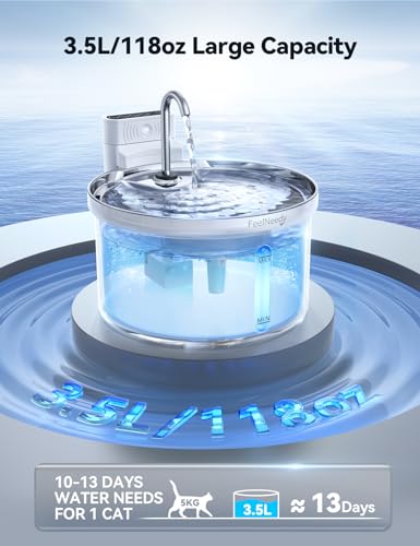 Wireless Cat Water Fountain [Water & Battery Separation] FEELNEEDY Automatic Pet Water Dispenser with Motion Sensor