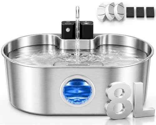 8L 270oz Cordless Stainless Steel Dog Water Fountain Pet Fountain