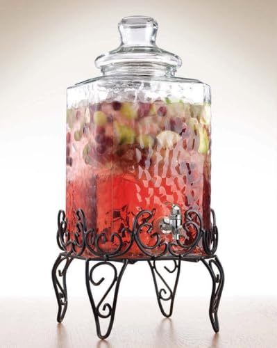 2.5 Gallon Classic Hammered Glass Beverage Dispenser with Elegant Stand