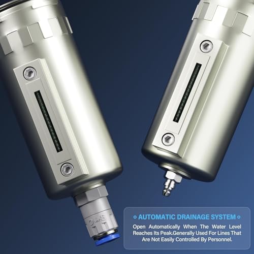 0-240 PSI 1/2 Inch NPT Industrial Grade 4-Stage Air Drying System, Particulate Filter, Dual Desiccant Dryer, 5 Micron & 0.01 Micron Filtration (Auto Drain)