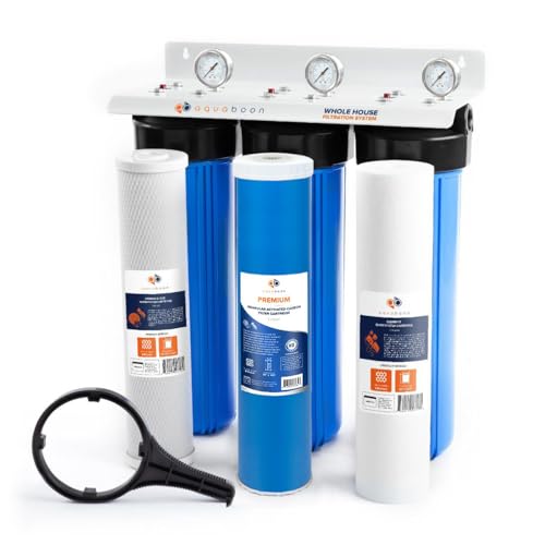 3 Stage Whole House Water Filter System with 5 Micron 20x4.5 House Water Purification Reducing Sediment and Odors