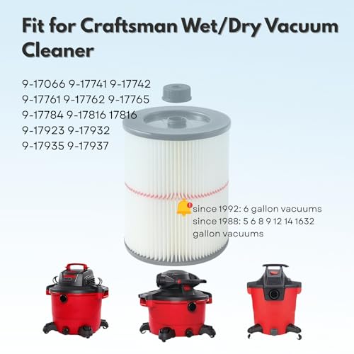 9 17816 17816 Red Stripe Replacement HEPA Filter for Craftsman Craftsman Shop Vac Wet (3 Count)