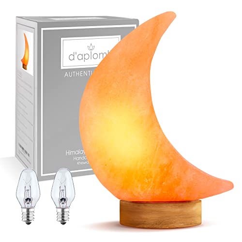 100% Authentic Natural Himalayan Salt Lamp;Hand Carved Moon Pink