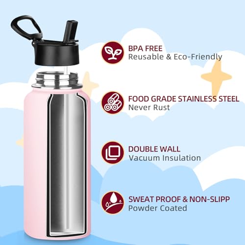 32oz Metal Sports Insulated Water Bottle with Straw Lid