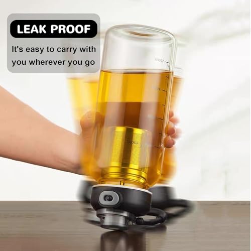 34oz Glass Water Bottle with capacity Mark & Stainless Steel Tea Strainer