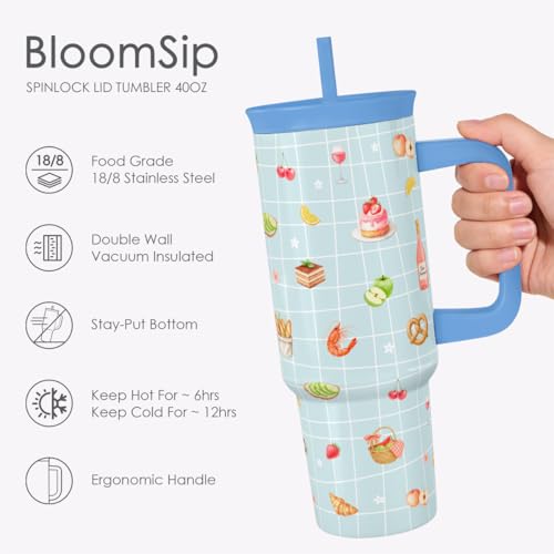 Picnic Stainless Steel Locking Lid Silicone Straw Tumbler with Handle 40oz
