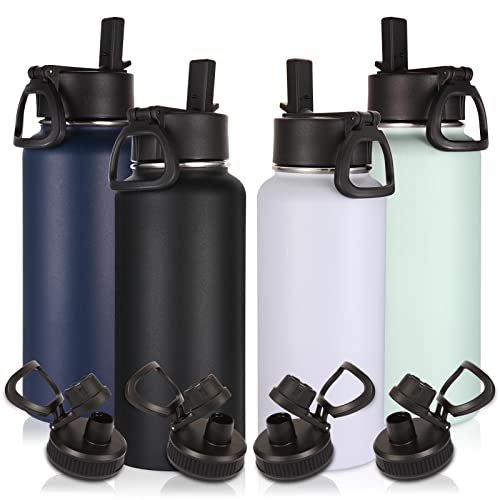 32 oz Insulated Water Bottles Bulk 4 Pack with Straw Lid & Spout Lid (4 Count)