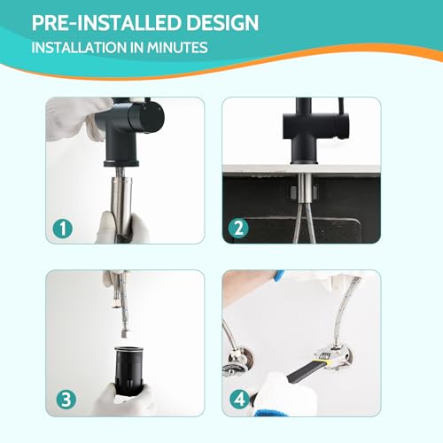 Matte Black LED Kitchen Faucet with Pull Down Sprayer