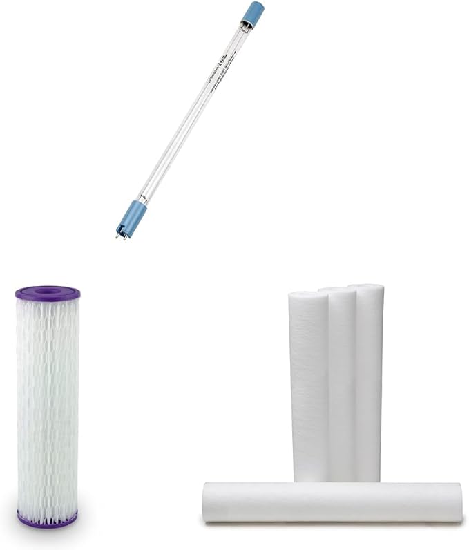 Aquasana UV Whole House Water Filter Replacement Lamp & EQ-PFC.35 Replacement Post Whole House Water Filter Systems, White & Replacement 20-inch Sediment Pre-Filters - 4 Count - EQ-304-20