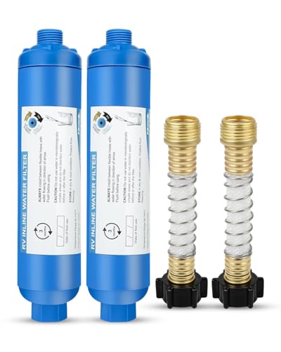 RV Inline Water Filter with 2 Flexible Hose Protector (2 Count)