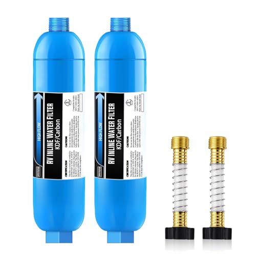 RV Marine Water Filter with 2 Flexible Hose Protectors (2 Count)