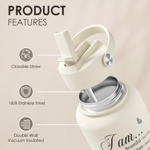 Christian Inspiration Water Bottle 32oz Stainless Steel with Lid & Straw
