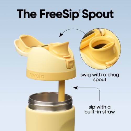 FreeSip Kids Stainless Steel Water Bottle 16 oz Butter Half