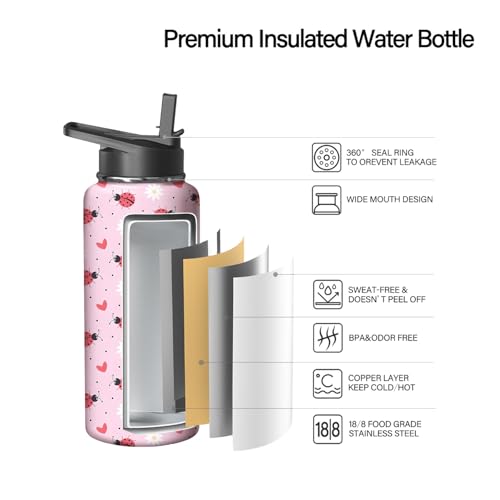 18oz Ladybug Water Bottle with Handle and Flip Straw