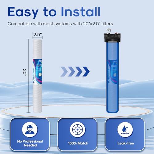 5 Micron 2.5" x 20" Whole House String Wound Polypropylene Sediment Filter for Well Water (6 Count)