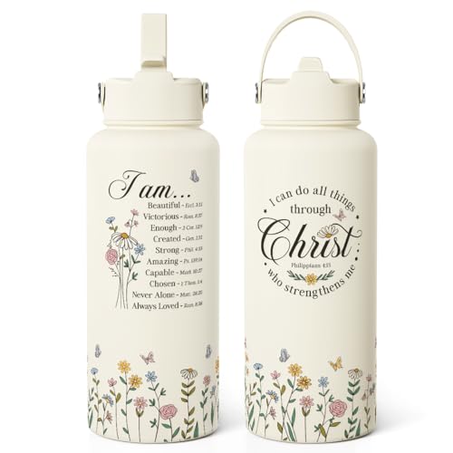 Christian Inspiration Water Bottle 32oz Stainless Steel with Lid & Straw