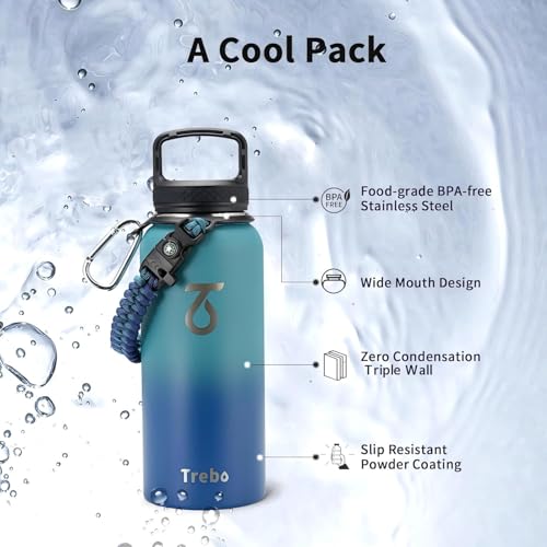 Insulated Water Bottle 32 oz with 3 Lids