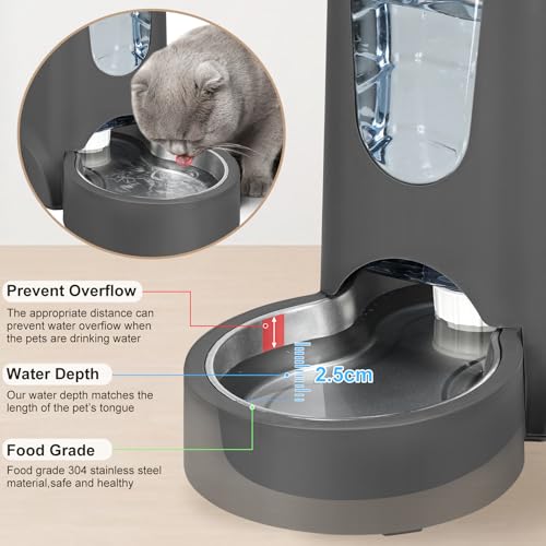 2 Pack Automatic Cat Feeder and Gravity Stainless Steel Water Dispenser