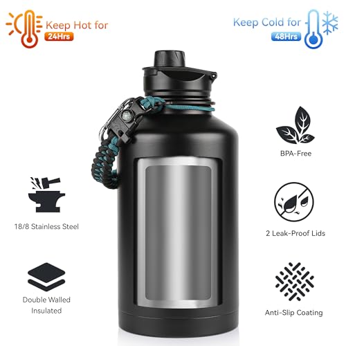 64 oz Insulated Water Bottle with Straw & Spout Lids