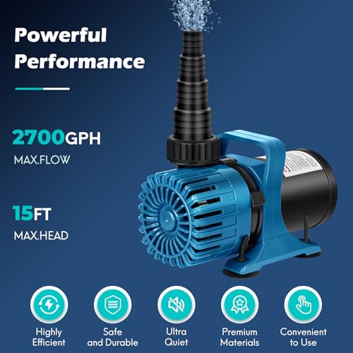 2700 GPH Pond Pump for Fish Pond Fountain & Waterfall