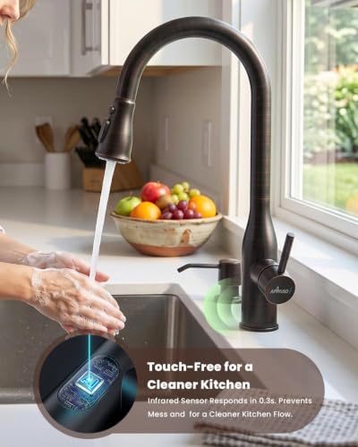 Oil Rubbed Bronze Touchless Kitchen Faucet with Soap Dispenser