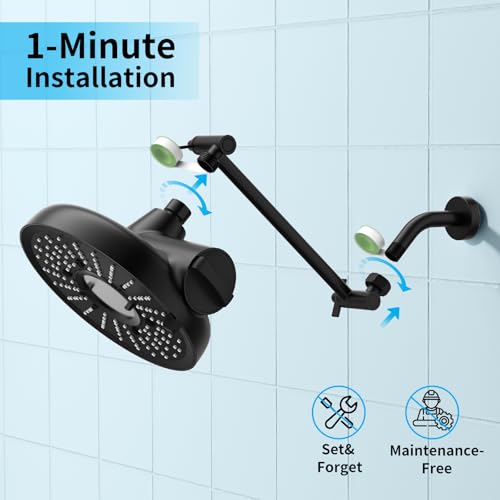 8 Inch Filtered Shower Head with Extension Arm Matt Black