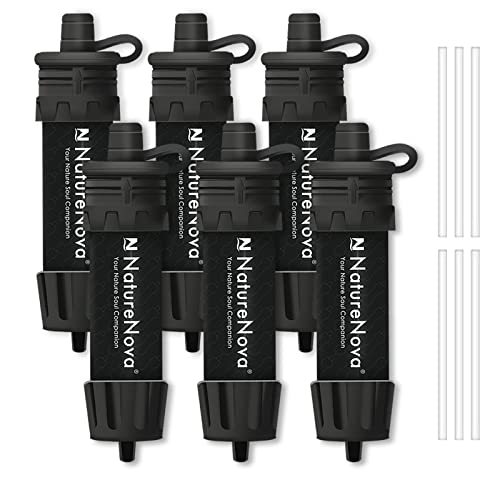 Mini Water Filter NatureNova Portable Emergency Water Filtration System Hiking Camping Straw Survival Gear Emergency Preparedness (6 Count)