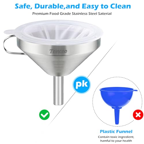 5 Inch Stainless Steel Funnel with Strainer and 200 Fine Mesh Filter (100 Count)