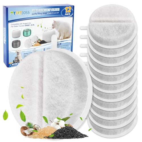 12 Pack Cat Water Fountain Filter Replacement for Lite & Premium 84oz 2.5L Drinking Automatic Pet Fountain (12 Count)