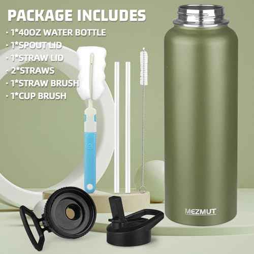 40oz Large Metal Sports Insulated Water Bottle with 2 Lids