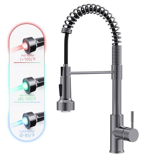 Led Black Stainless Kitchen Faucet with Pull Down Sprayer