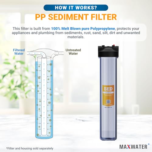 5 Micron 20 x 2.5 Sediment Water Filter Cartridge Replacement Polypropylene Cartridge for Whole House Water Filtration (6 Count)