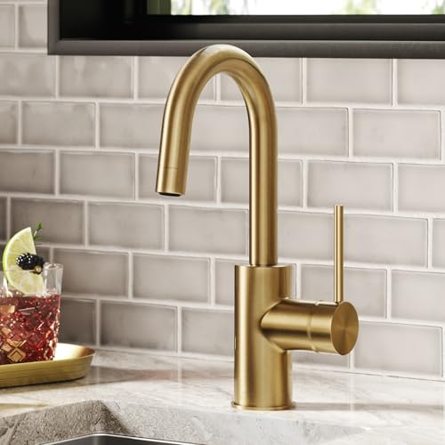 Oletto Single Handle Kitchen Bar Faucet with QuickDock Top Mount Installation Assembly in Spot Free Antique Champagne Bronze