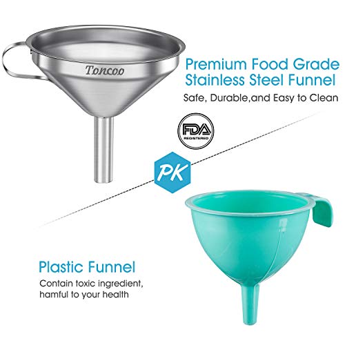 5 Inch Premium Stainless Steel Funnel with 200 Mesh Food Strainer