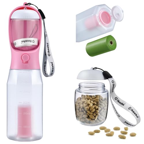 Dog Water Bottle with Food Container & Poop Bag Holder & Filter