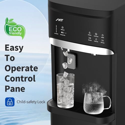 Self Cleaning Bottom Loading Hot and Cold Water Dispenser with Ice Maker Machine for 5 Gallon Bottle 22lbs Daily Capacity Ice Full Alert Black
