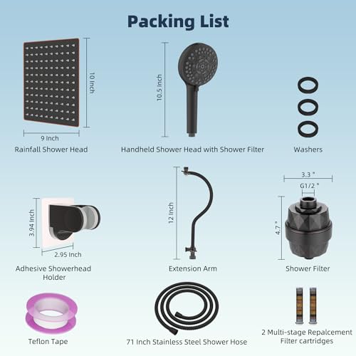 All Metal Dual Filtered Rainfall High Pressure 10'' Shower Head