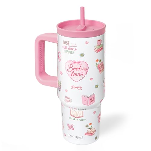 Book Lover Stainless Steel Locking Lid Silicone Straw Tumbler with Handle 40oz
