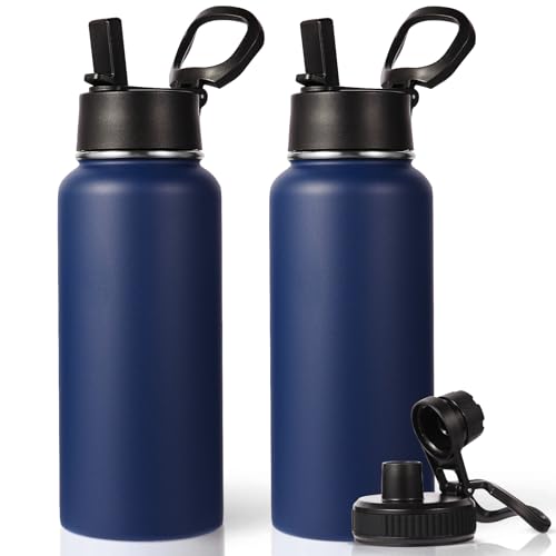 32 oz Insulated Water Bottles with 2 Lids (2 Count)