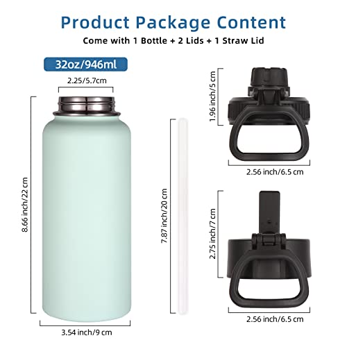 32 oz Insulated Water Bottle with Straw Lid & Spout Lid