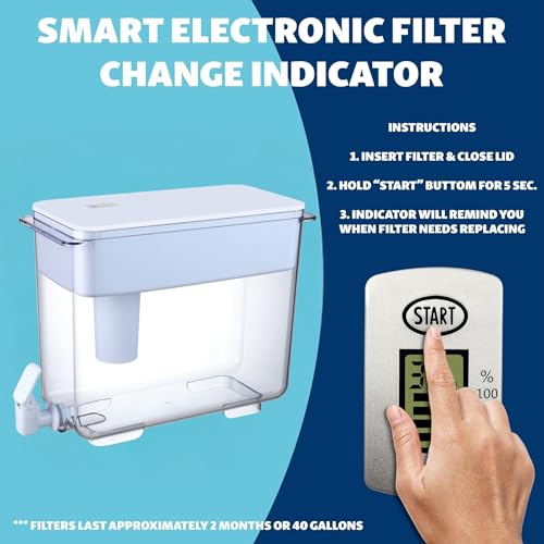 30 Cup Water Filter Pitcher & 5 Filters & Electronic Filter Change Reminder