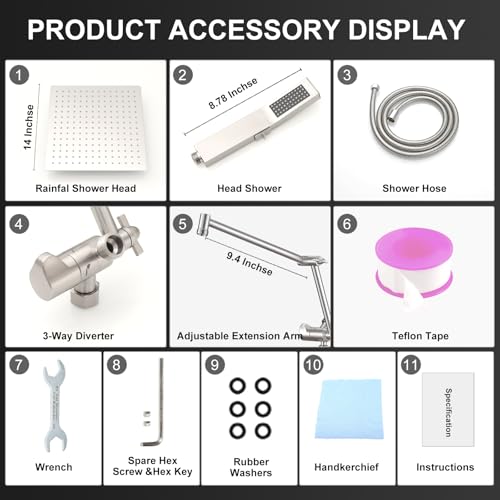 All Metal 12 Inch Rain Shower Head with Handheld Spray Combo