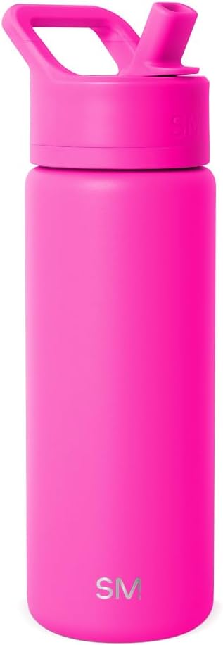 Simple Modern Kids Water Bottle with Straw Lid Vacuum Insulated Stainless Steel Metal Thermos Bottles | Reusable Leak Proof BPA-Free Flask for School | Summit Collection | 18oz, Raspberry Vibes