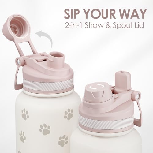Paw Print Stainless Steel Water Bottle with Strap 32oz
