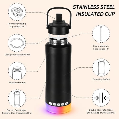 Stainless Steel Water Bottle with Camping Lantern & Night Light